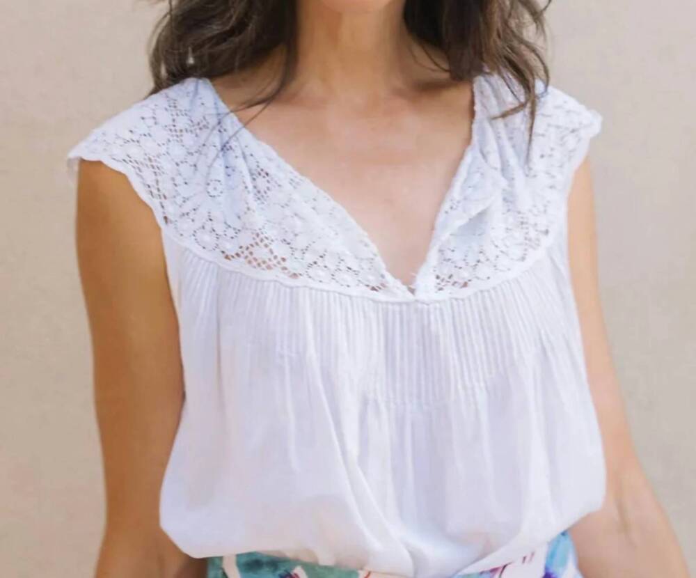 NEW SOLER carmen lace yoke top in white